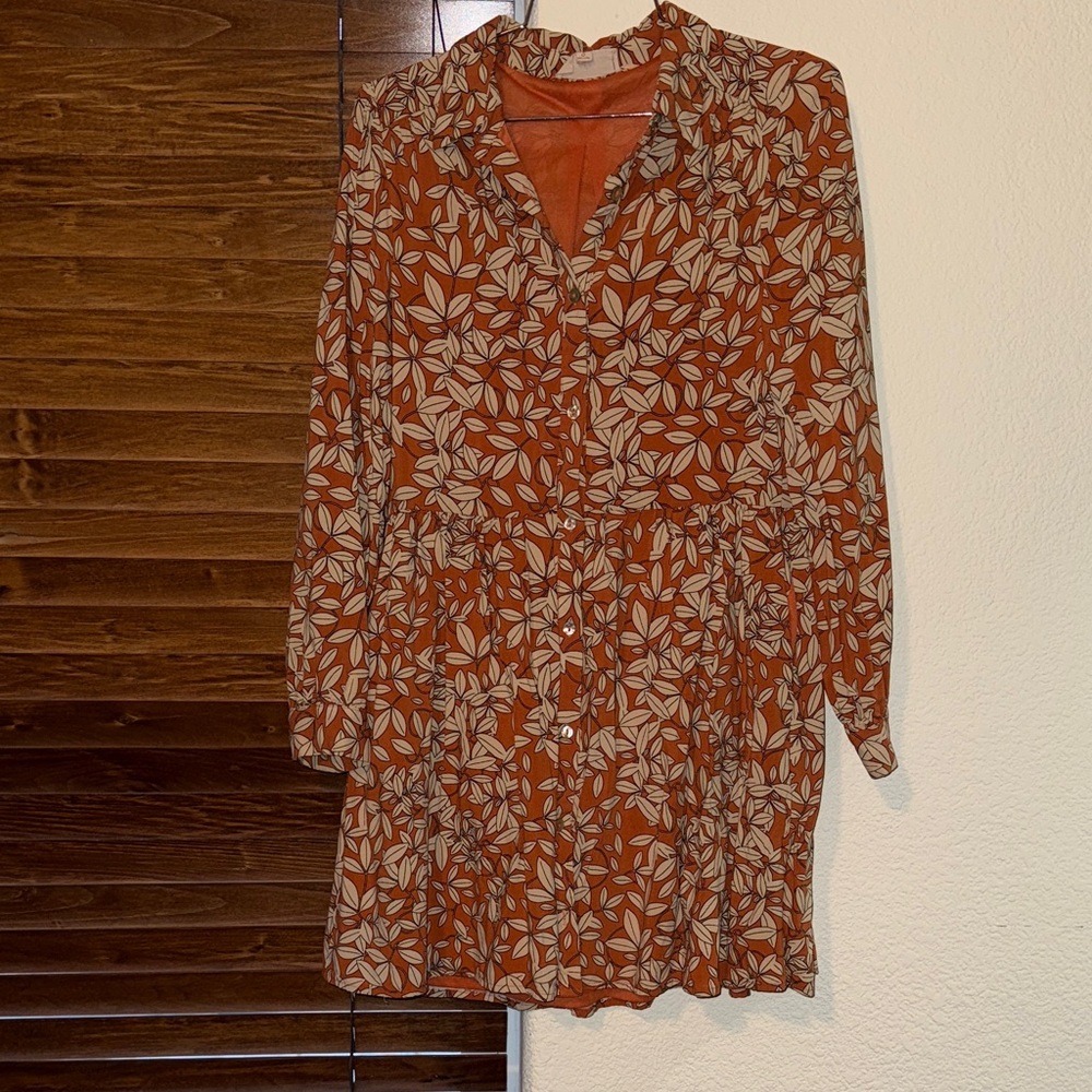 Floral Print Dress in Orange and Cream
